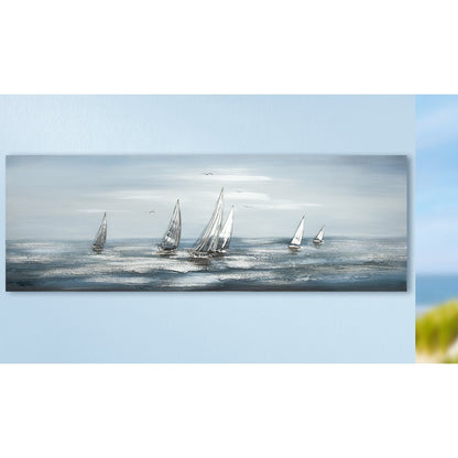 Aluminum/linen picture painting "Silver Regatta"