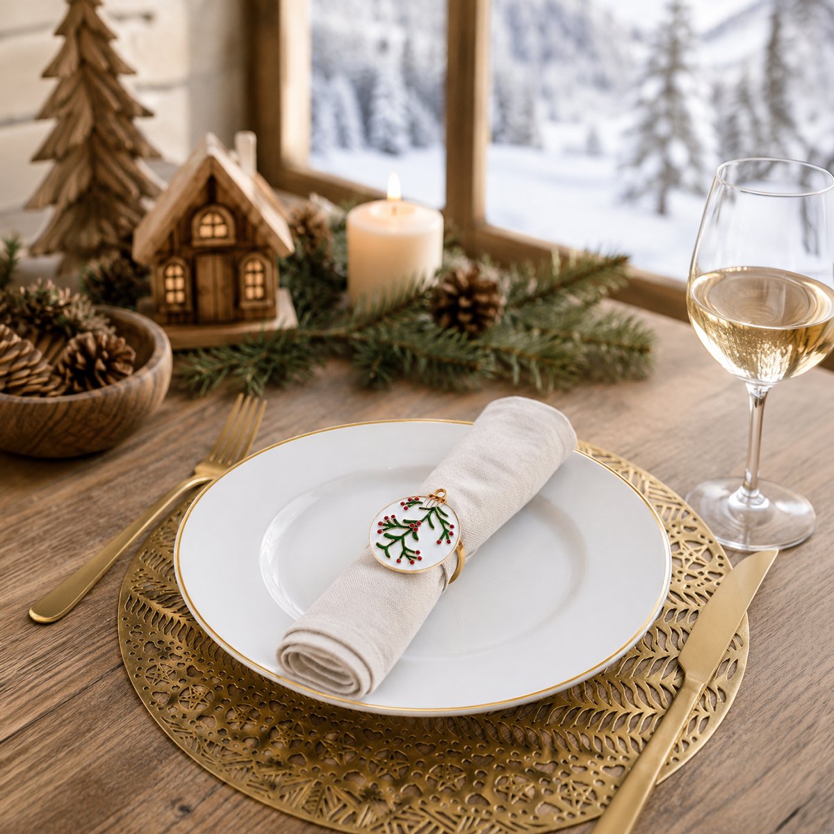 White dinner plate with gold edge 28cm
