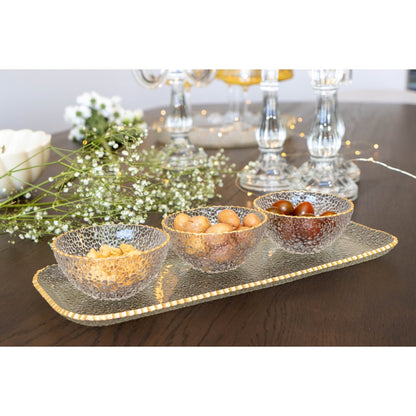 Aperitif set of 3 cups on tray gilded edge
