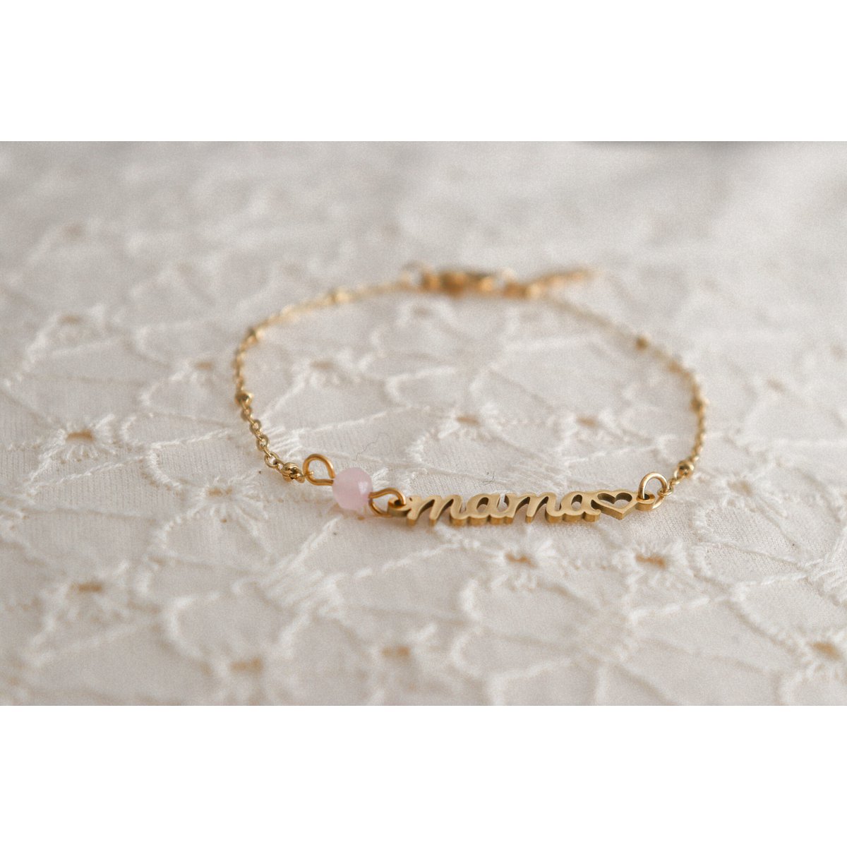 Mama & Rose Quartz Bracelet - Gold