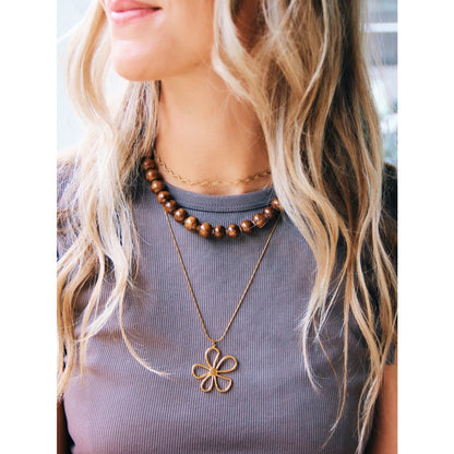 Natural stone bead necklace XL - dark brown
