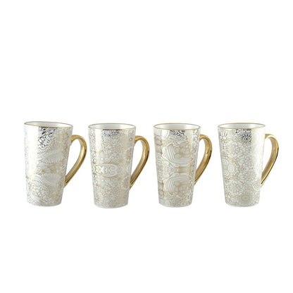 WHITE MUGS ABSTRACT DESIGN - SET OF 4