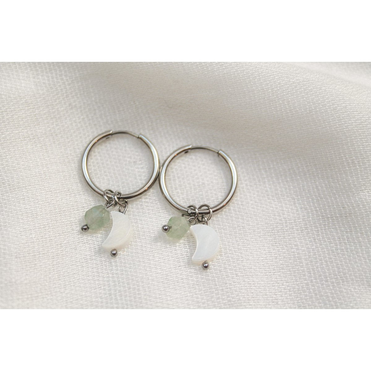 Earrings Shell Moon & Aventurine - Silver