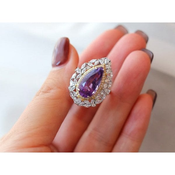 Royal Style Pear-cut Amethyst Ring - Adjustable