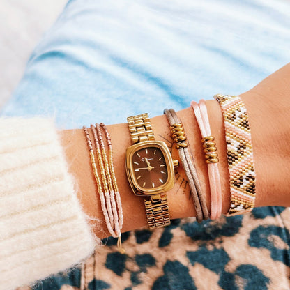 Quadruple miyuki bracelet - nude/taupe/gold plated