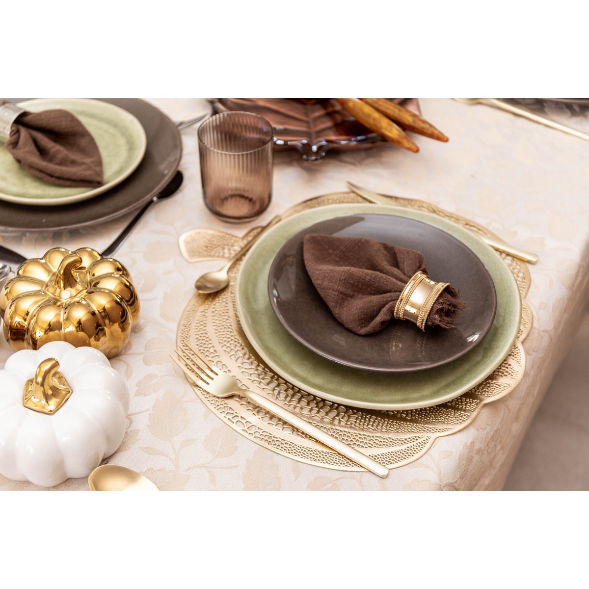 DECORATIVE WHITE AND GOLD PUMPKINS - SET OF 2