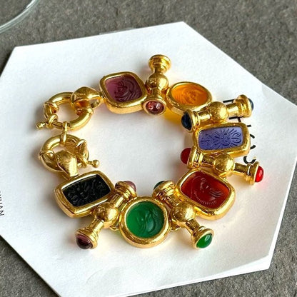 Vintage Roman Cameo Charm Statement Bracelet