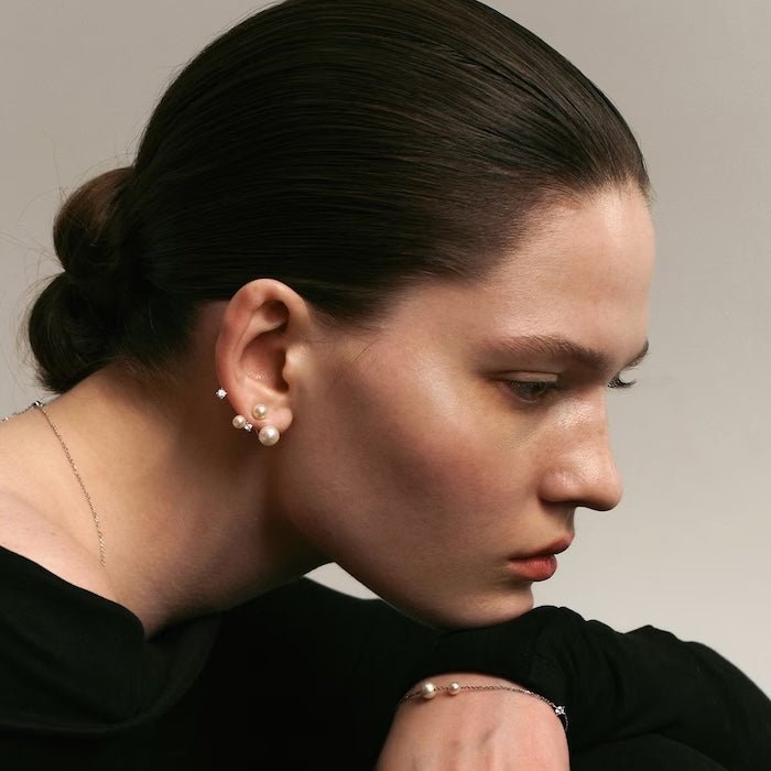 Sterling Silver Starry Pearl and Crystal Stud Earrings