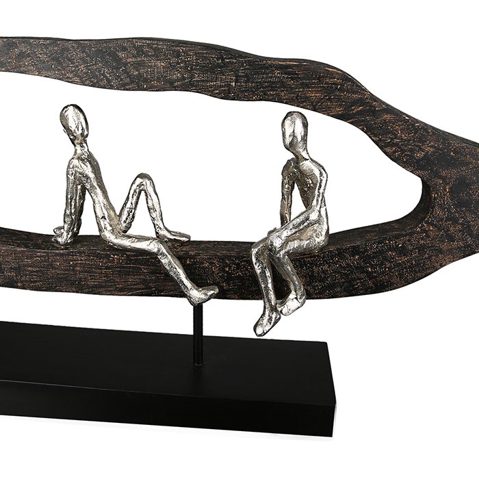 Wood/aluminum sculpture "Hang out" silver H.35cm