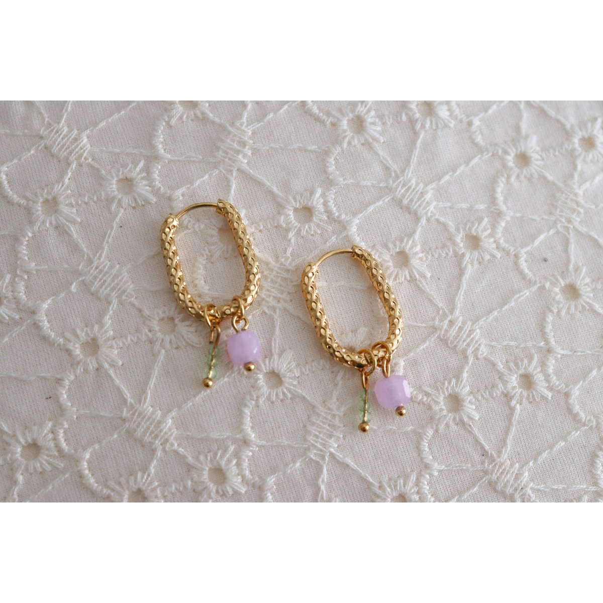 Oval Chalcedony & Jade Earrings - Gold