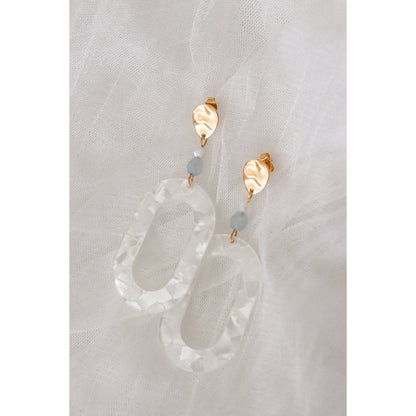 Statement Earrings Shell & Aquamarine - Gold