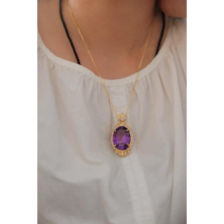 Royal Style Amethyst Large Pendant Necklace