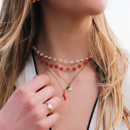 Daisy flower necklace - white/yellow - FI101