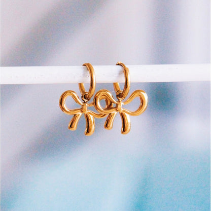 Stainless steel hoop earrings with bow