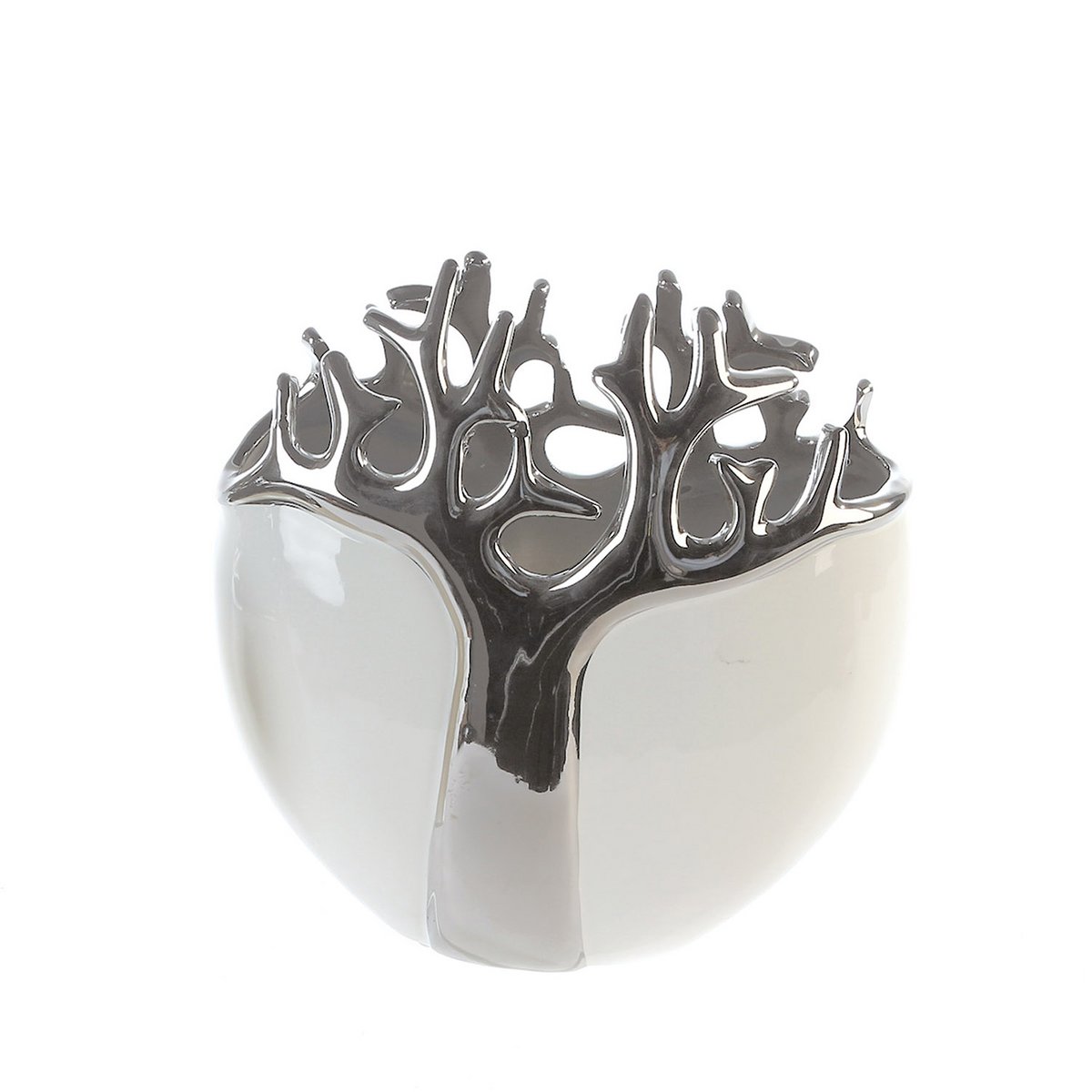 Ceramic vase "Tree" white/silver H.21cm