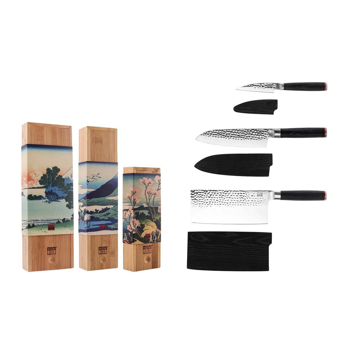 Set of knives - The Asian Set: 3 knives (paring knife + santoku + cleaver)