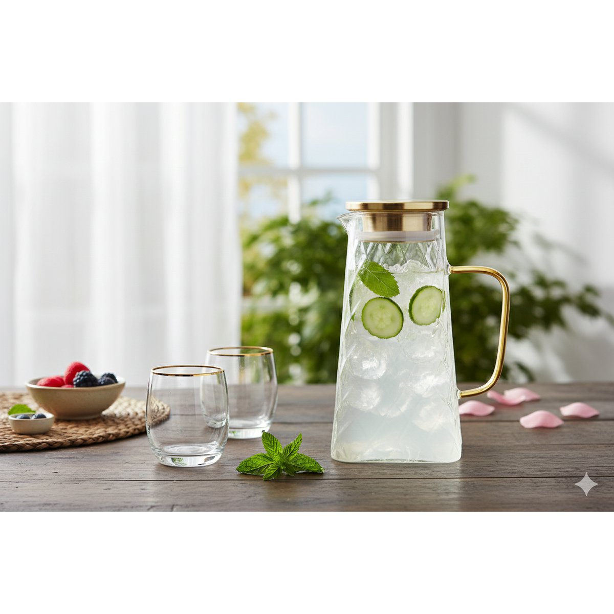 Glass carafe gold lid 1.5L