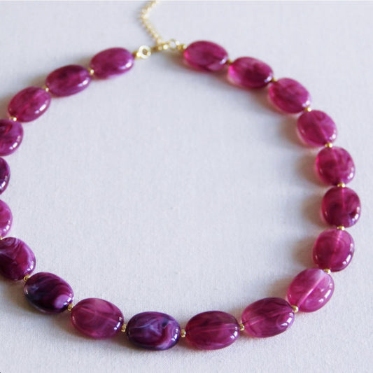 XL oval bead necklace - purple