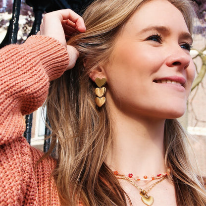 Statement earring 3 hearts – gold