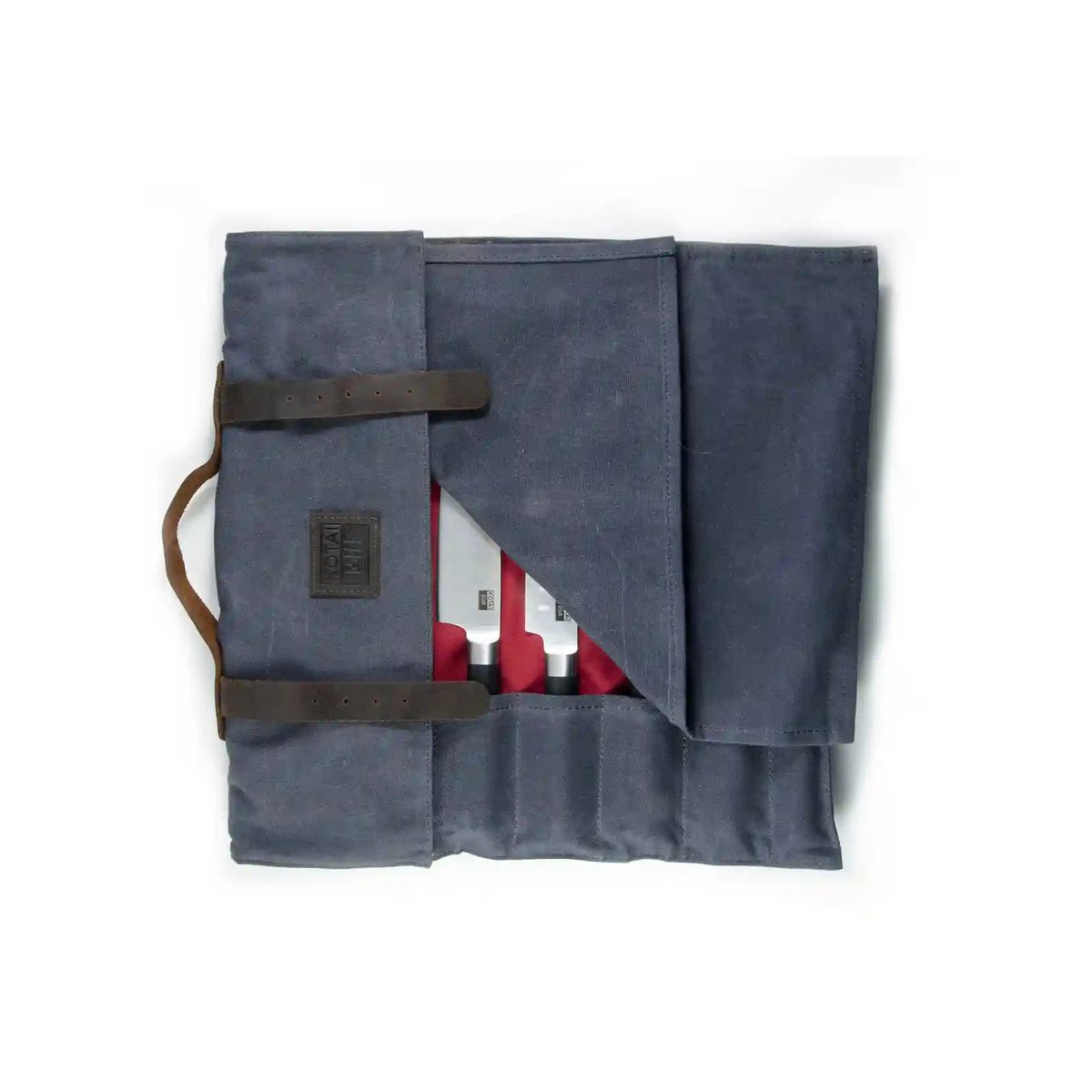 Kitchen Accessories - KOTAI knife roll-up bag - top grain leather and waxed canvas (can hold 8 knives + accessories)