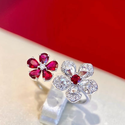 Ruby Plum Blossom Cocktail Ring