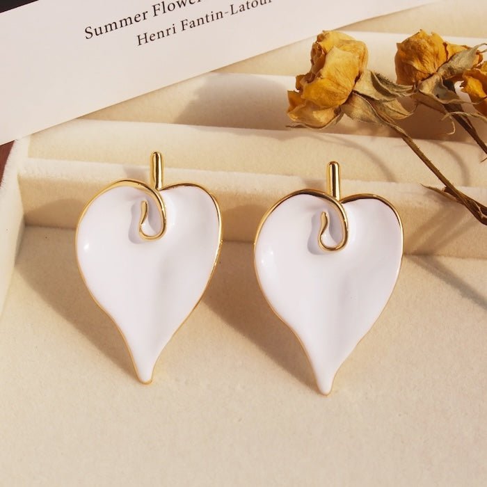 Oversized Chunky Calla Lily Flower Earrings-White n Gold