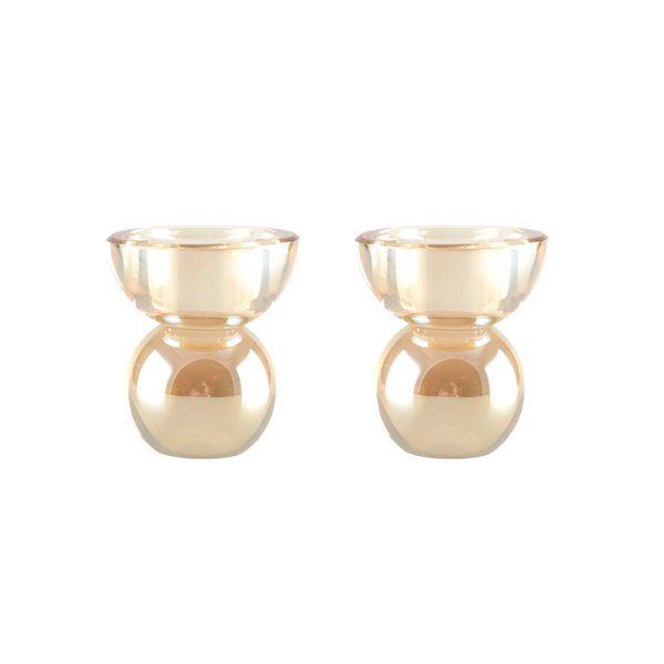 AMBER CRYSTAL CANDLE HOLDERS 7.5X7.5X8.5CM - SET OF 2