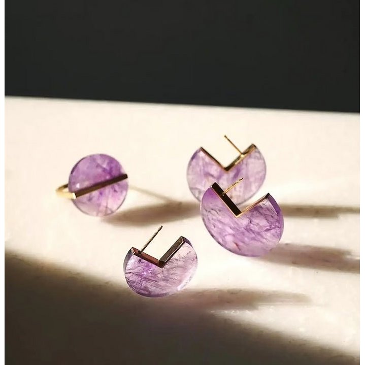Geometric Design Amethyst Major Arc Earrings