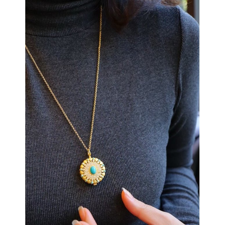 Tibetan Turquoise Gau Prayer Box Pendant Necklace