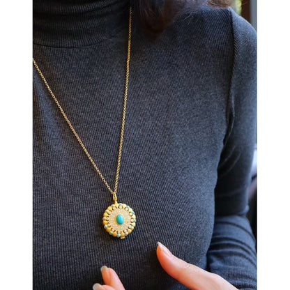 Tibetan Turquoise Gau Prayer Box Pendant Necklace