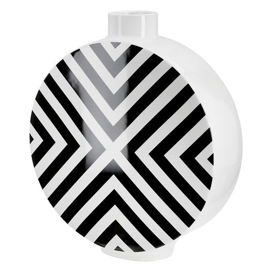 Lidded vase round chevron, black, white H.33 cm