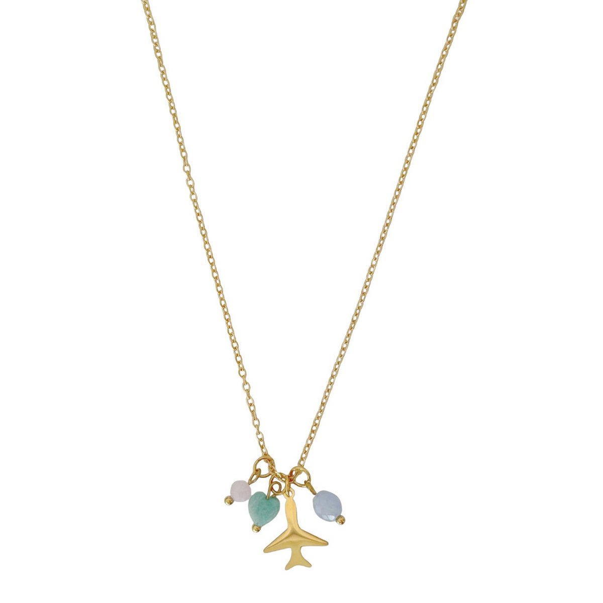 Airplane Necklace Rose Quartz, Amazonite and Aquamarine - Gold