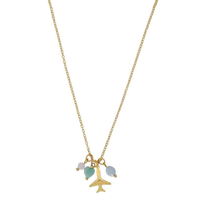 Airplane Necklace Rose Quartz, Amazonite and Aquamarine - Gold