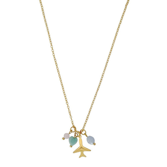 Airplane Necklace Rose Quartz, Amazonite and Aquamarine - Gold