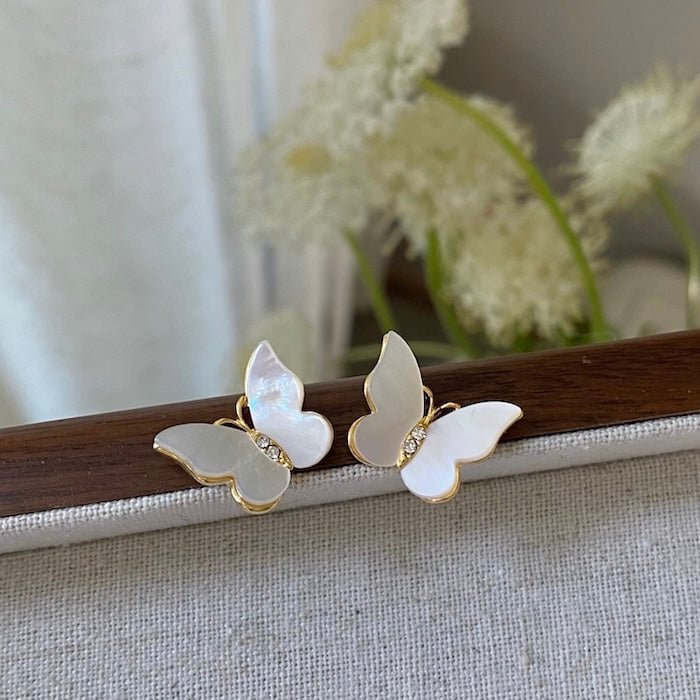 Iridescent Butterfly Shell Stud Earrings