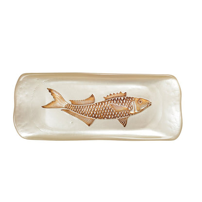 PLAT RECTANGULAIRE VANILLE AVEC POISSON DORE 31.7X12.7CM