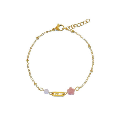 Lucky bracelet Rhodochrosite & Rose Quartz - Gold