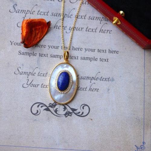 Lapis Lazuli MOP Large Oval Pendant Necklace