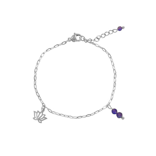 Lotus & Amethyst Bracelet - Silver