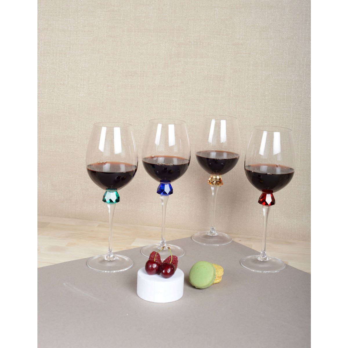 Wine glasses with diamond foot 4 colors - Lot of 4