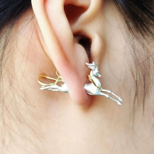 Unique Deer Design Double-Sided Ear Stud - One Piece