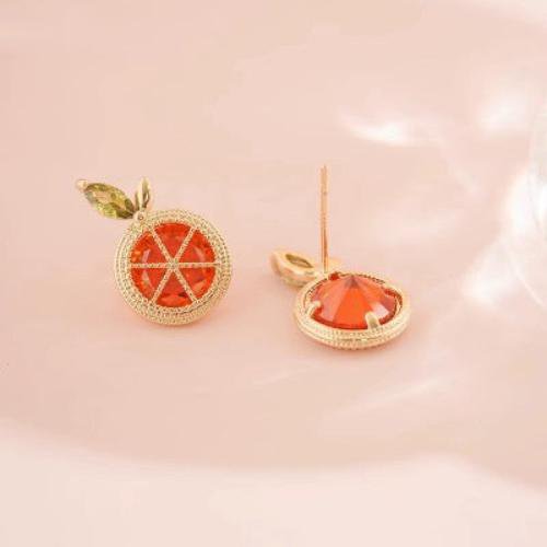 Cute Sparkling Lemon Ear Studs-Yellow n Red