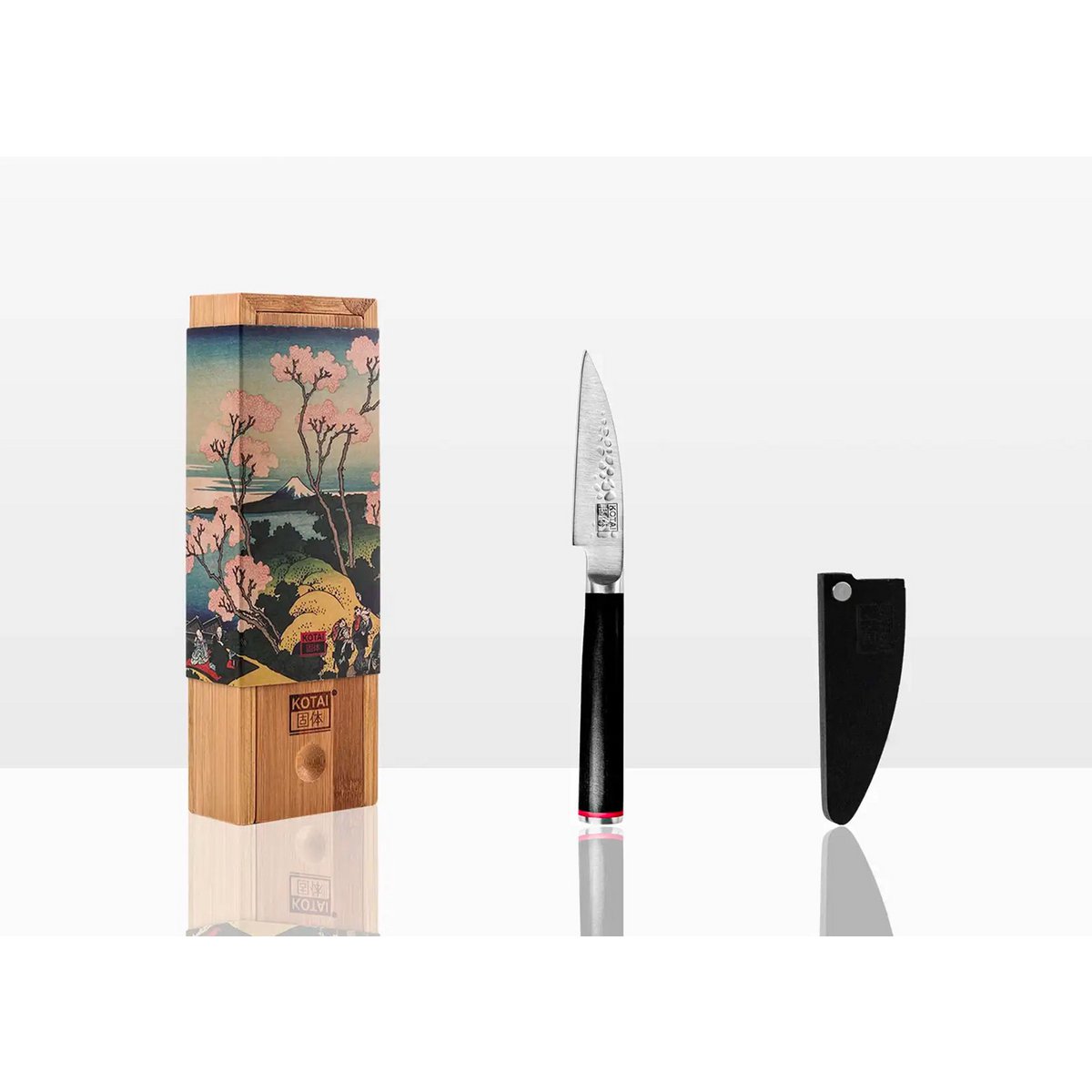 Knife - Paring knife with bamboo Saya and bamboo box - 90 mm blade