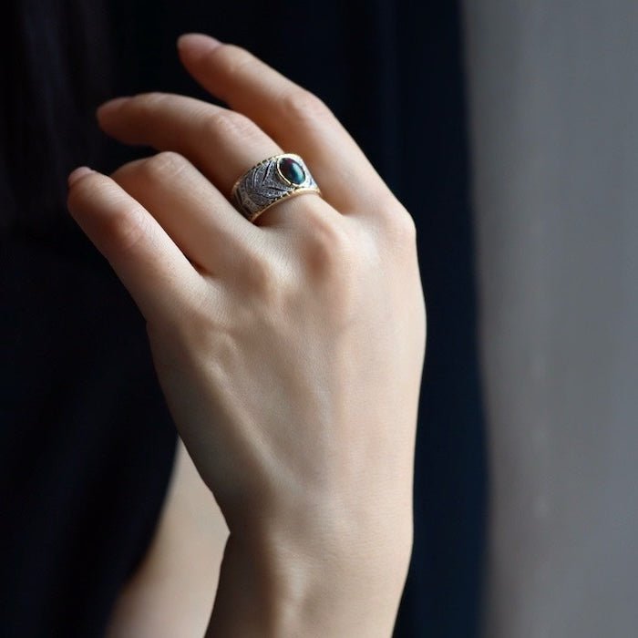 Eastern Royal Style Black Opal Ring - adjustable