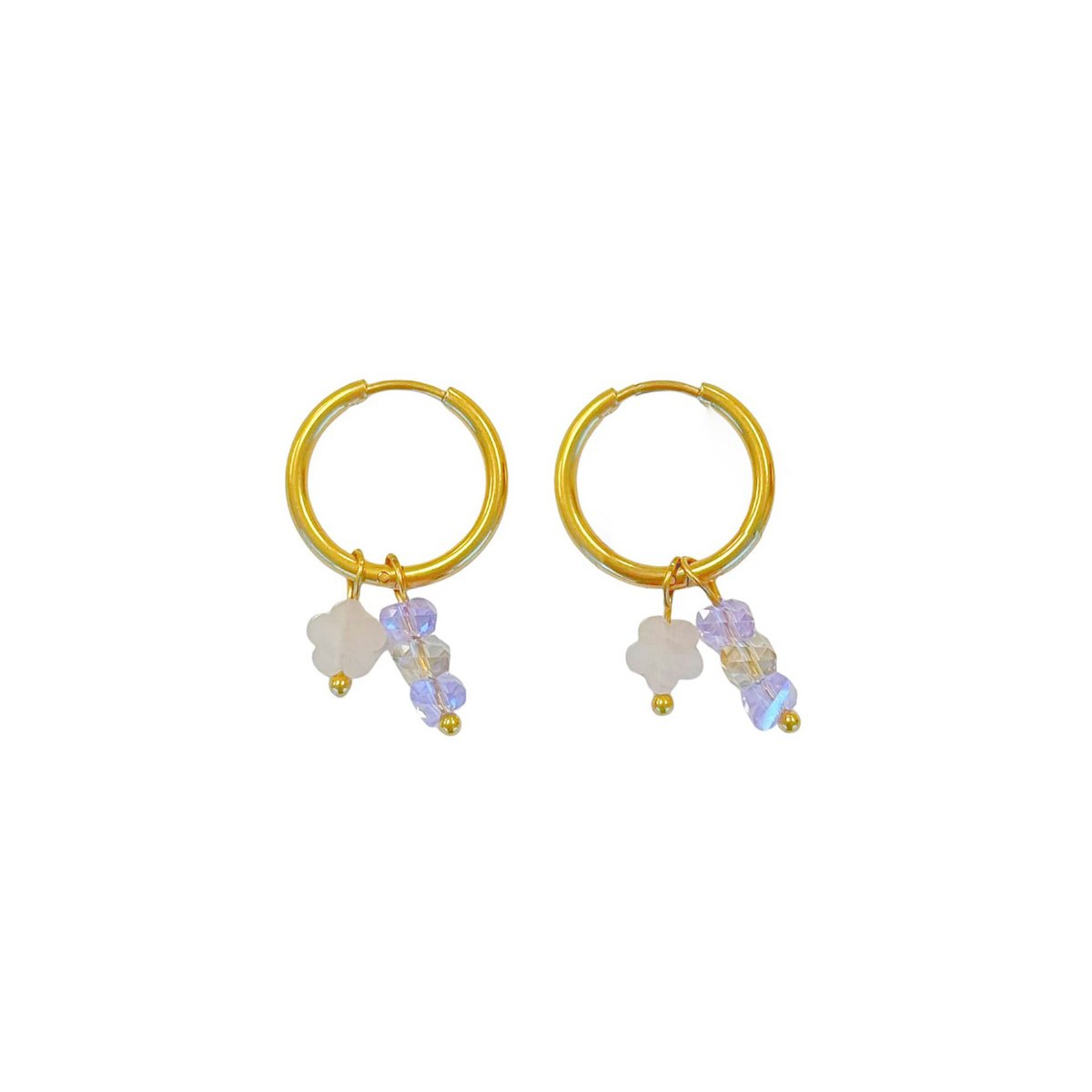 Rose Quartz Flower & Crystal Earrings - Gold