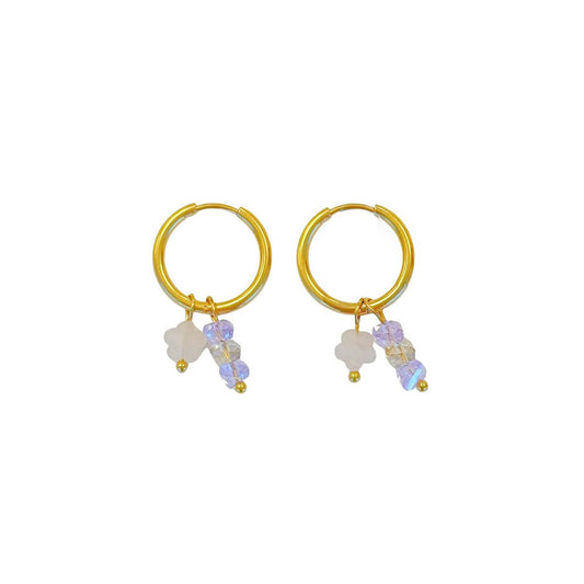 Rose Quartz Flower & Crystal Earrings - Gold