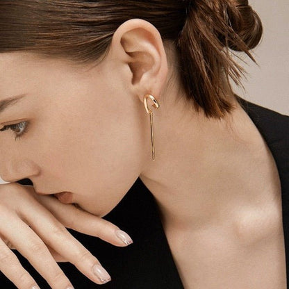 Geometric Curve Hoop Long Line Bar Earrings
