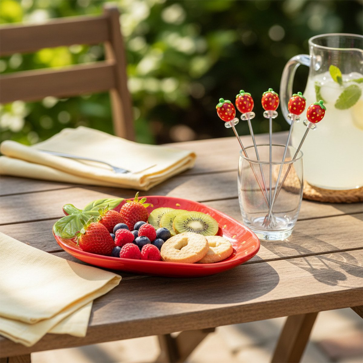 Tray with 4 strawberry aperitif picks