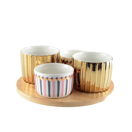 Aperitif set 4 cups with wooden tray - illusion