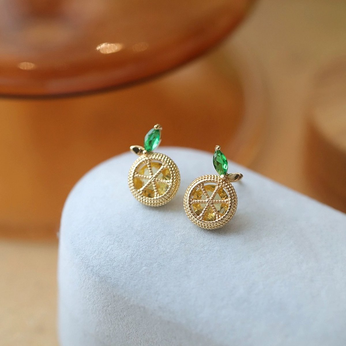 Cute Sparkling Lemon Ear Studs-Yellow n Red
